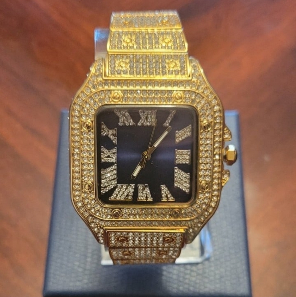 Mens Hip Hop Rapper Full Iced Out Simulated Diamond Waterproof Quartz Wa…